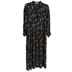 Natural Life Boho Floral Maxi Dress Long Sleeve Size L Hippie Prairie tiered